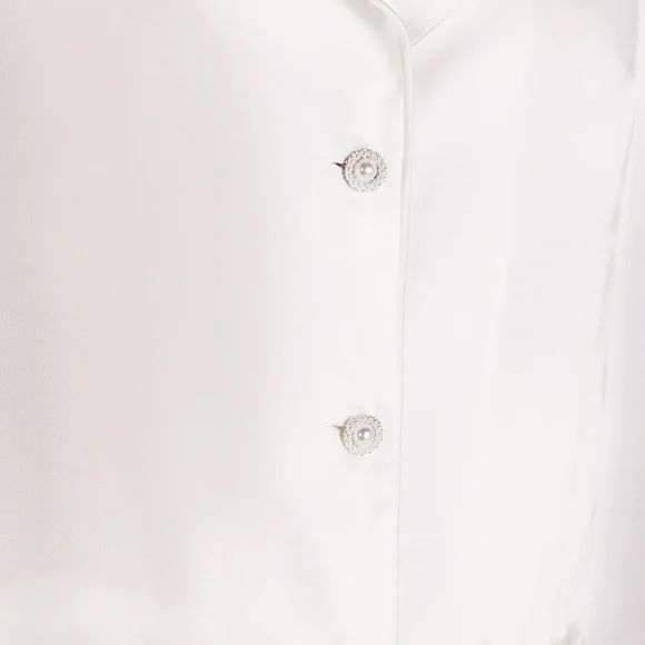 Nadine Merabi NWT Darcie Luxe White Feather Trim Silk Pajamas Bridal Bach - Picture 2 of 4